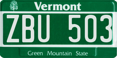 VT license plate ZBU503