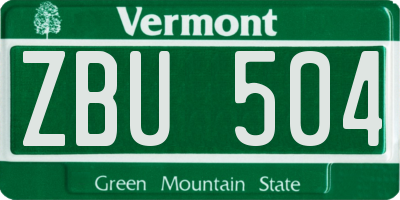 VT license plate ZBU504