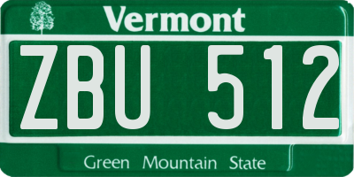 VT license plate ZBU512