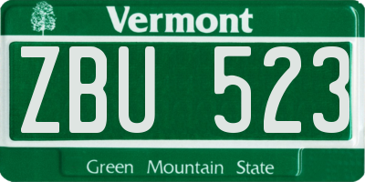 VT license plate ZBU523