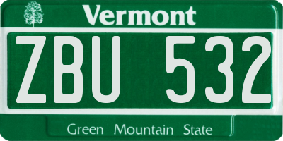VT license plate ZBU532