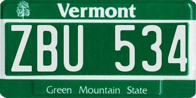 VT license plate ZBU534