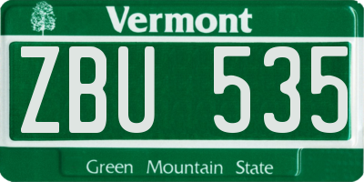 VT license plate ZBU535