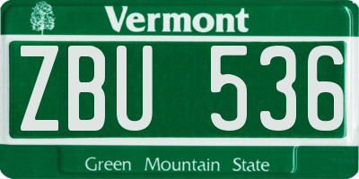 VT license plate ZBU536