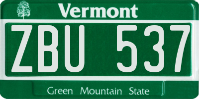 VT license plate ZBU537