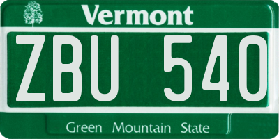 VT license plate ZBU540