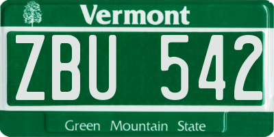 VT license plate ZBU542