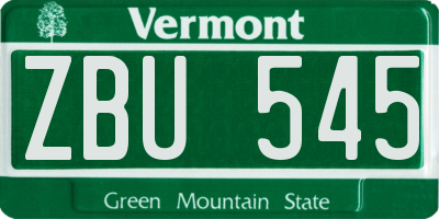 VT license plate ZBU545