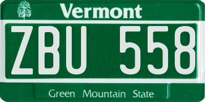 VT license plate ZBU558