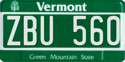 VT license plate ZBU560