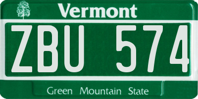 VT license plate ZBU574