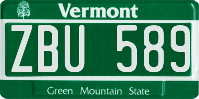 VT license plate ZBU589