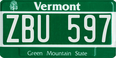 VT license plate ZBU597