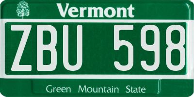 VT license plate ZBU598
