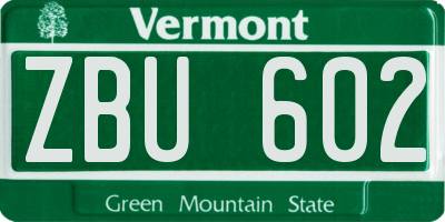 VT license plate ZBU602