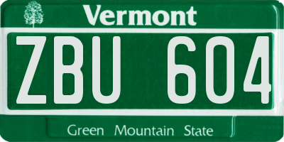 VT license plate ZBU604