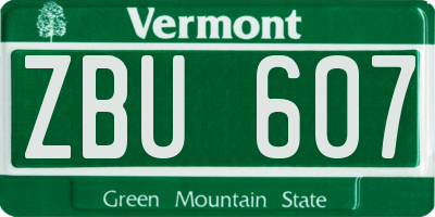 VT license plate ZBU607