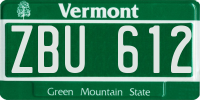 VT license plate ZBU612