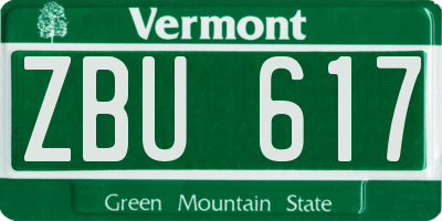 VT license plate ZBU617