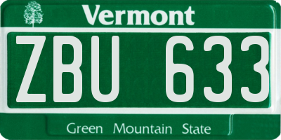 VT license plate ZBU633