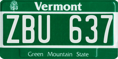 VT license plate ZBU637