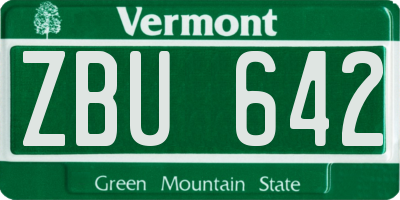 VT license plate ZBU642