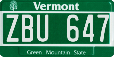 VT license plate ZBU647