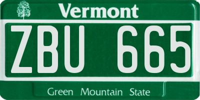 VT license plate ZBU665