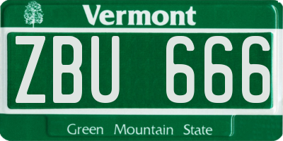 VT license plate ZBU666