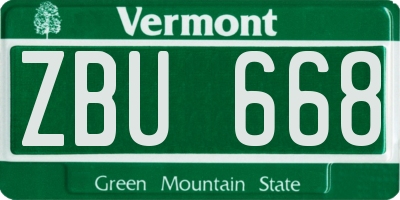 VT license plate ZBU668