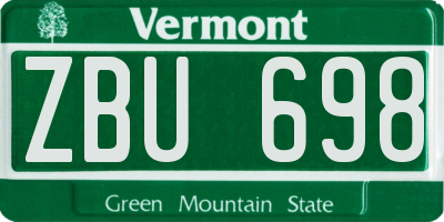 VT license plate ZBU698