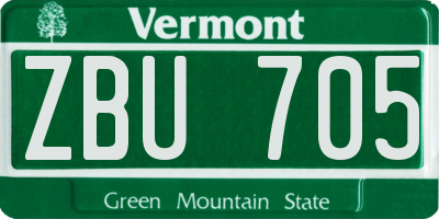 VT license plate ZBU705