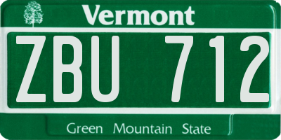 VT license plate ZBU712