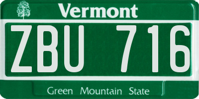 VT license plate ZBU716