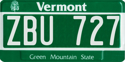 VT license plate ZBU727