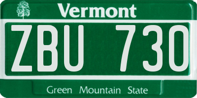 VT license plate ZBU730