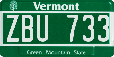 VT license plate ZBU733