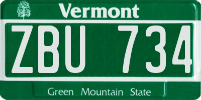VT license plate ZBU734