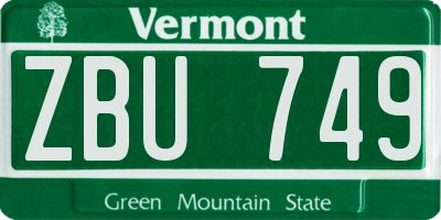 VT license plate ZBU749