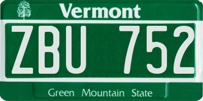 VT license plate ZBU752