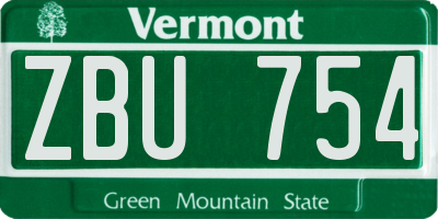 VT license plate ZBU754