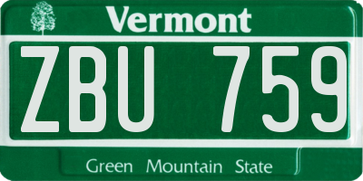 VT license plate ZBU759