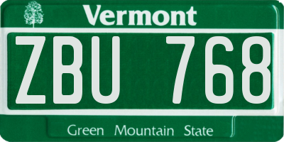 VT license plate ZBU768
