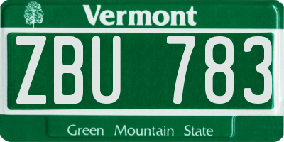 VT license plate ZBU783