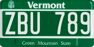 VT license plate ZBU789