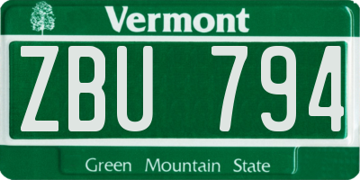 VT license plate ZBU794