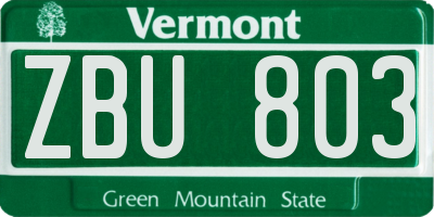 VT license plate ZBU803