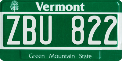 VT license plate ZBU822