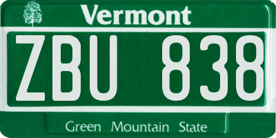 VT license plate ZBU838