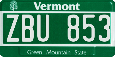 VT license plate ZBU853